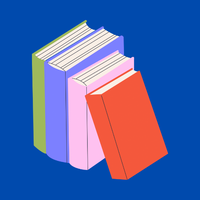 stack of multicolor books on green background